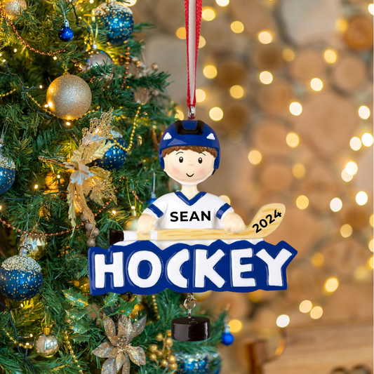 Personalized Hockey Ornament - Custom Holiday Gift