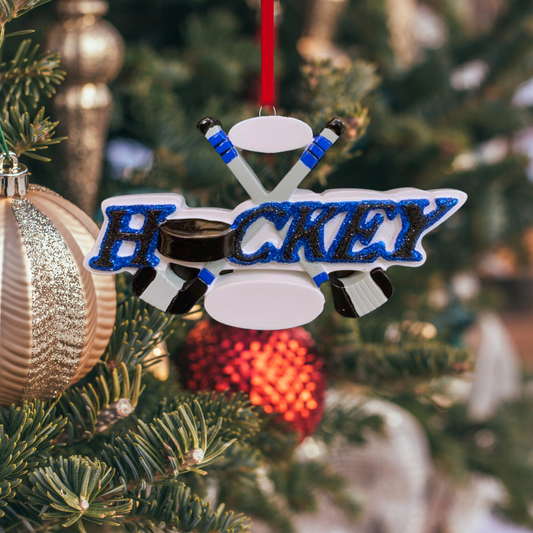 Personalized Hockey with Sticks Ornament - Custom Holiday Gift