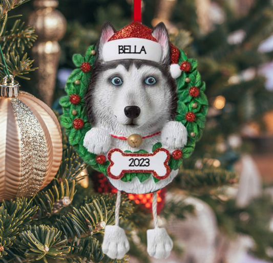 Personalized Husky Dog Ornament - Custom Holiday Gift