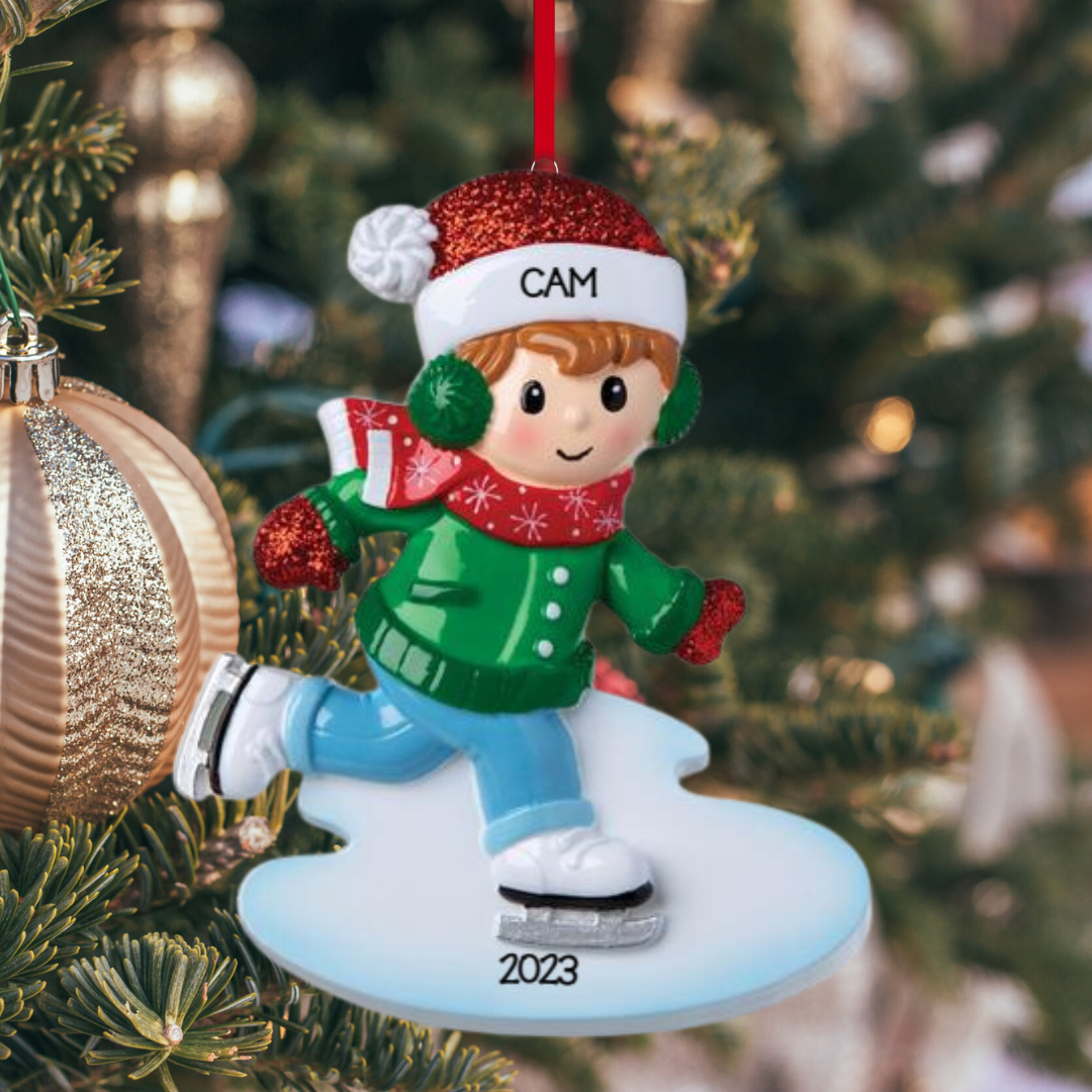 Personalized Ice Skating Boy Ornament - Custom Holiday Gift