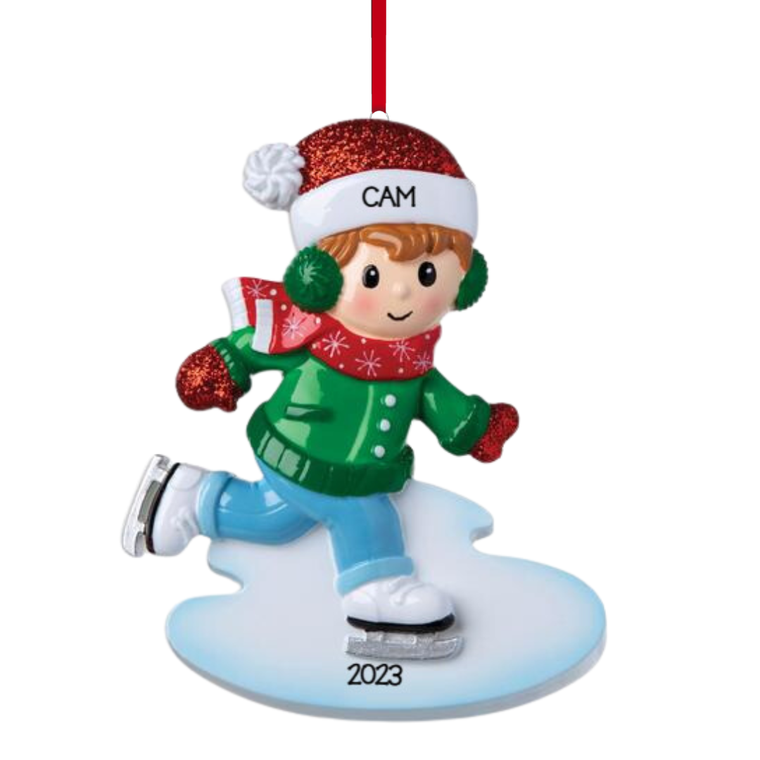 Personalized Ice Skating Boy Ornament - Custom Holiday Gift