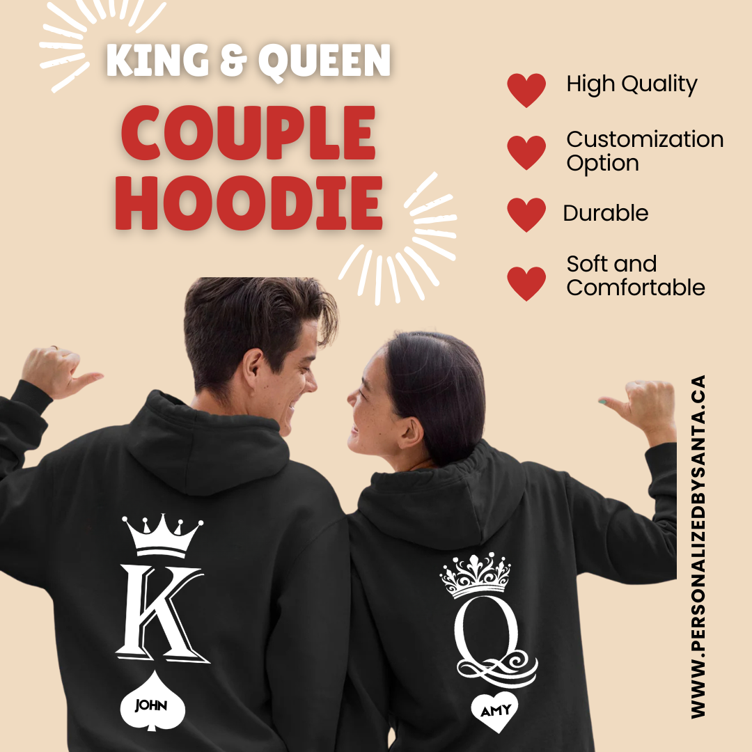 King and Queen Couple Hoodie | Custom Holiday Gift | Personalized by Santa 