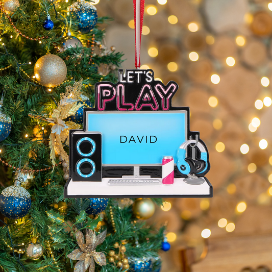 Personalized Let's Play Gaming Computer Desktop Ornament - Custom Holiday Gift