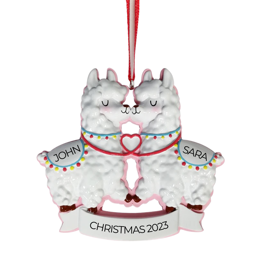 Personalized Llama Couple kissing Ornament - Custom Holiday Gift