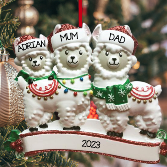 Personalized Llama Family of 3 Ornament - Custom Holiday Gift