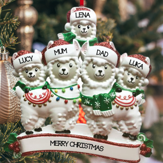 Personalized Llama Family of 5 Ornament - Custom Holiday Gift