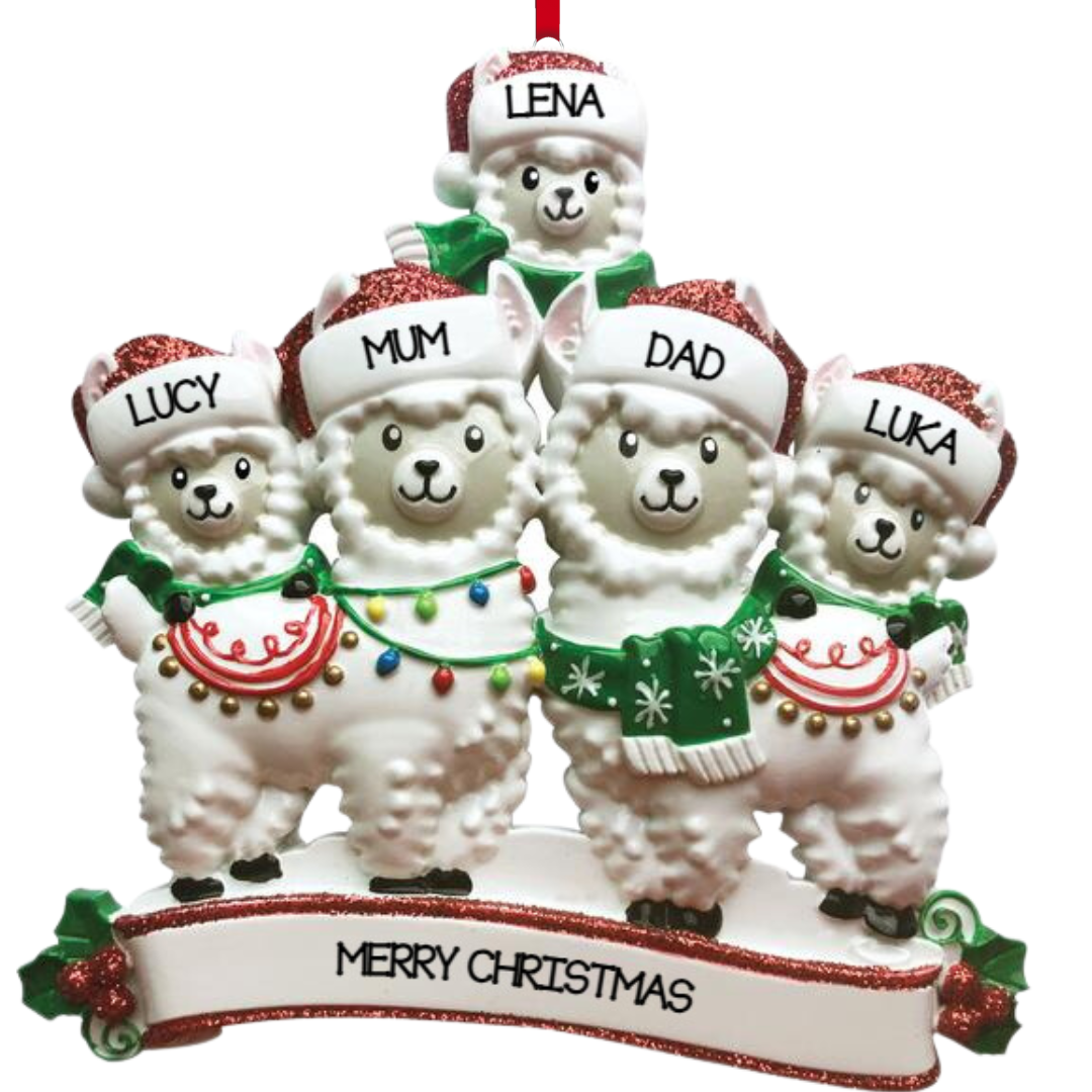 Personalized Llama Family of 5 Ornament - Custom Holiday Gift