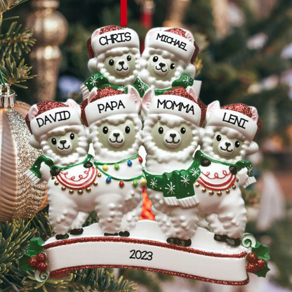 Personalized Llama Family of 6  Ornament - Custom Holiday Gift