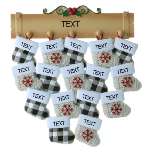 Mantle with 16 Stockings Personalized Christmas Ornament