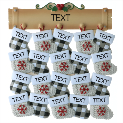 Mantle with 20 Stockings Personalized Christmas Ornament