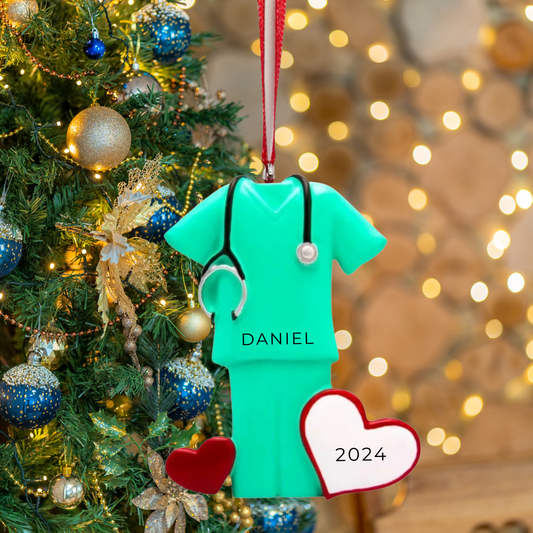 Personalized Medical Scrub - Green Ornament - Custom Holiday Gift