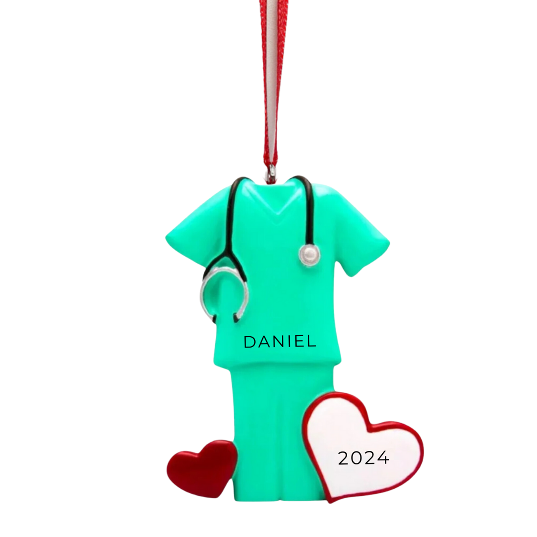 Personalized Medical Scrub - Green Ornament - Custom Holiday Gift