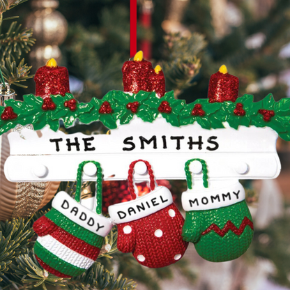 Personalized Mitten Family of 3 Ornament - Custom Holiday Gift