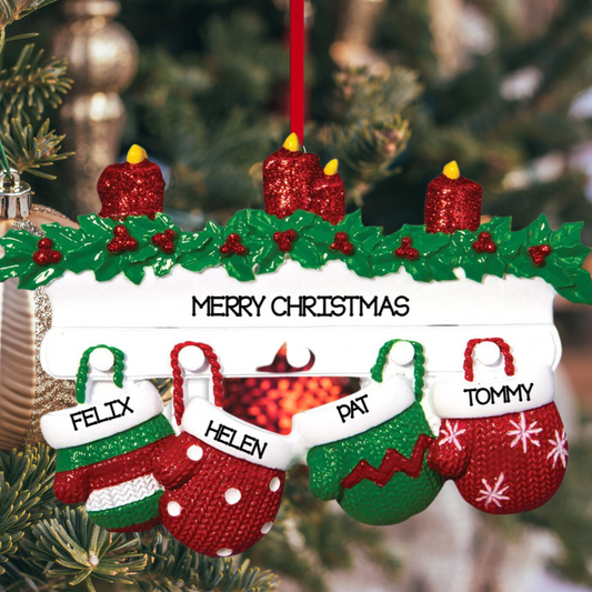 Personalized Mitten Family of 4 Ornament - Custom Holiday Gift