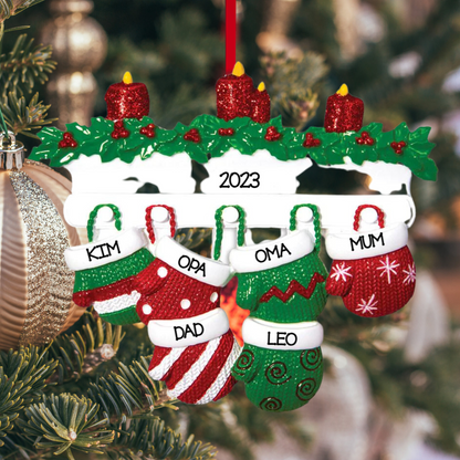 Personalized Mitten Family of 6 Ornament - Custom Holiday Gift