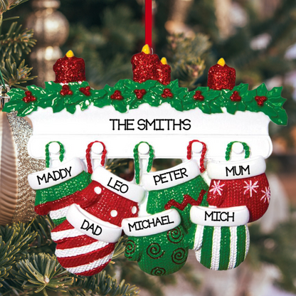 Personalized Mitten Family of 7 Ornament - Custom Holiday Gift