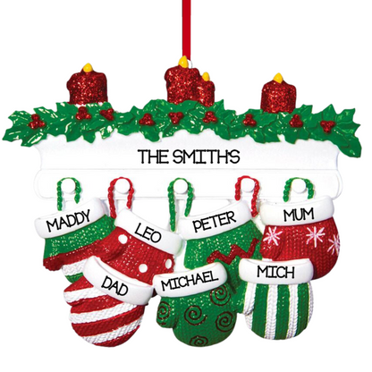 Personalized Mitten Family of 7 Ornament - Custom Holiday Gift