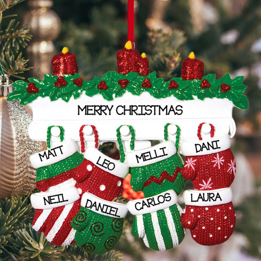 Personalized Mitten Family of 8 Ornament - Custom Holiday Gift