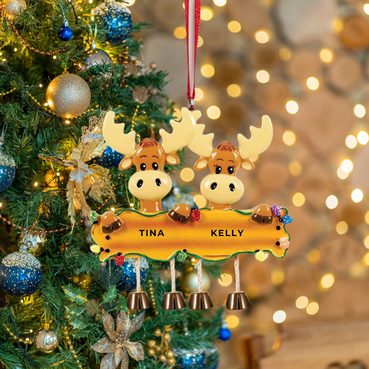 Personalized Moose Family of 2 Ornament - Custom Holiday Gift