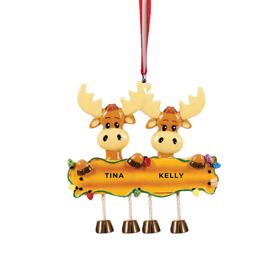 Personalized Moose Family of 2 Ornament - Custom Holiday Gift