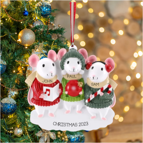 Personalized Mouse Family of 3 Ornament - Custom Holiday Gift