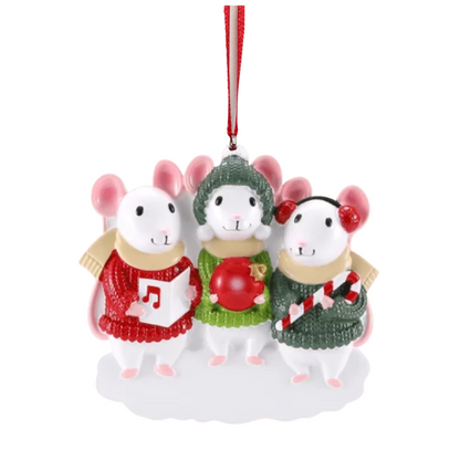 Personalized Mouse Family of 3 Ornament - Custom Holiday Gift