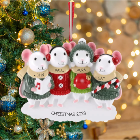 Personalized Mouse Family of 4 Ornament - Custom Holiday Gift