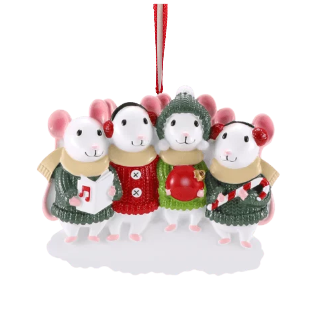 Personalized Mouse Family of 4 Ornament - Custom Holiday Gift