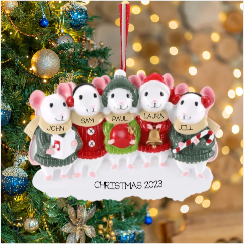 Personalized Mouse Family of 5 Ornament - Custom Holiday Gift