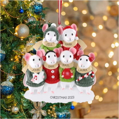 Personalized Mouse Family of 6 Ornament - Custom Holiday Gift