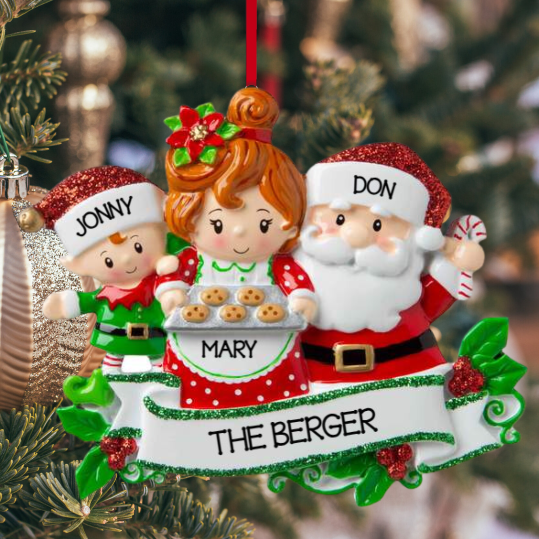 Personalized Mr & Mrs Claus family of 3 Ornament - Custom Holiday Gift