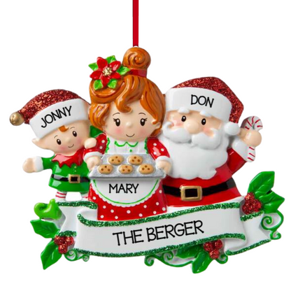 Personalized Mr & Mrs Claus family of 3 Ornament - Custom Holiday Gift