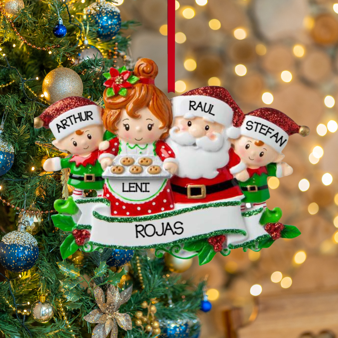 Personalized Mr & Mrs Claus family of 4 Ornament - Custom Holiday Gift