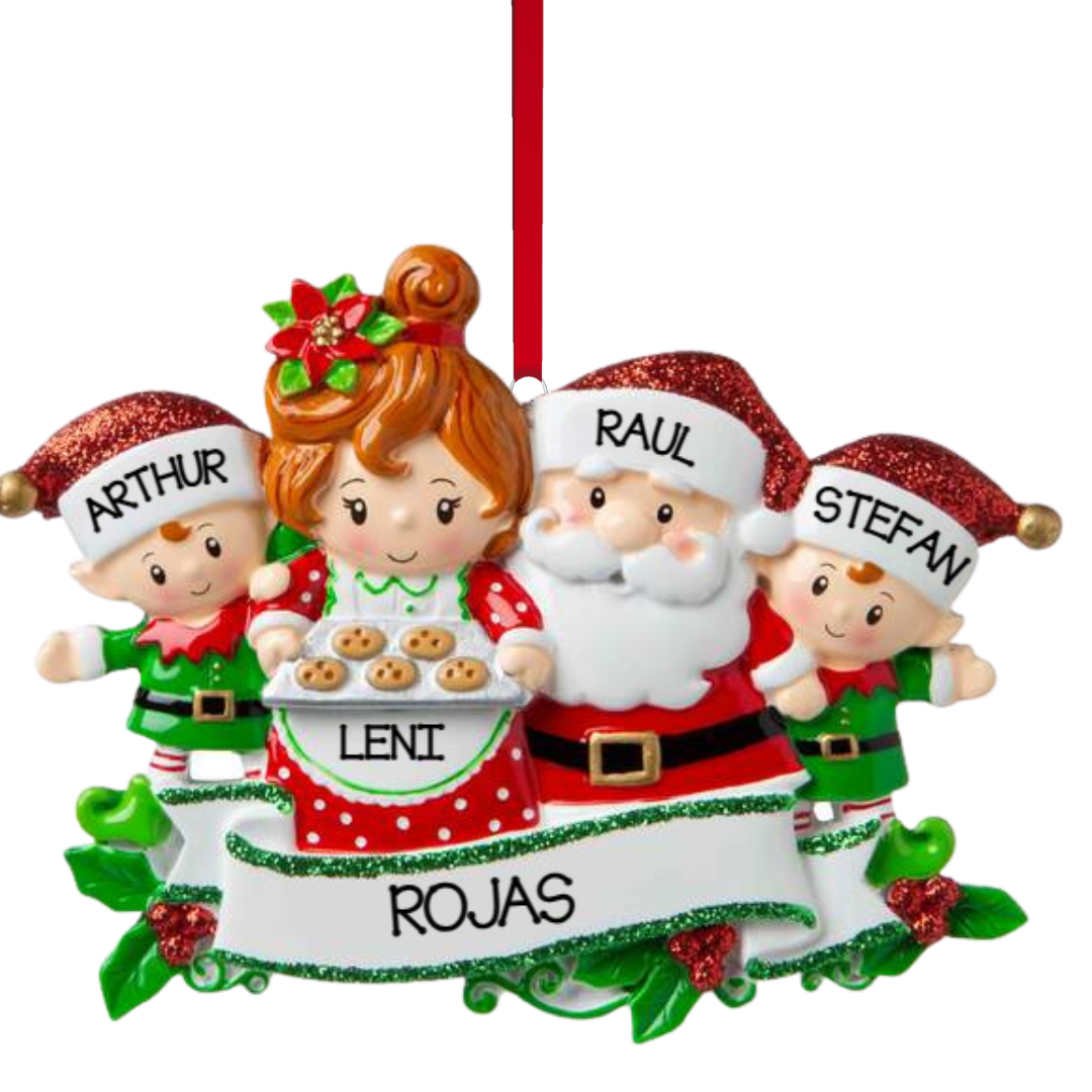 Personalized Mr & Mrs Claus family of 4 Ornament - Custom Holiday Gift