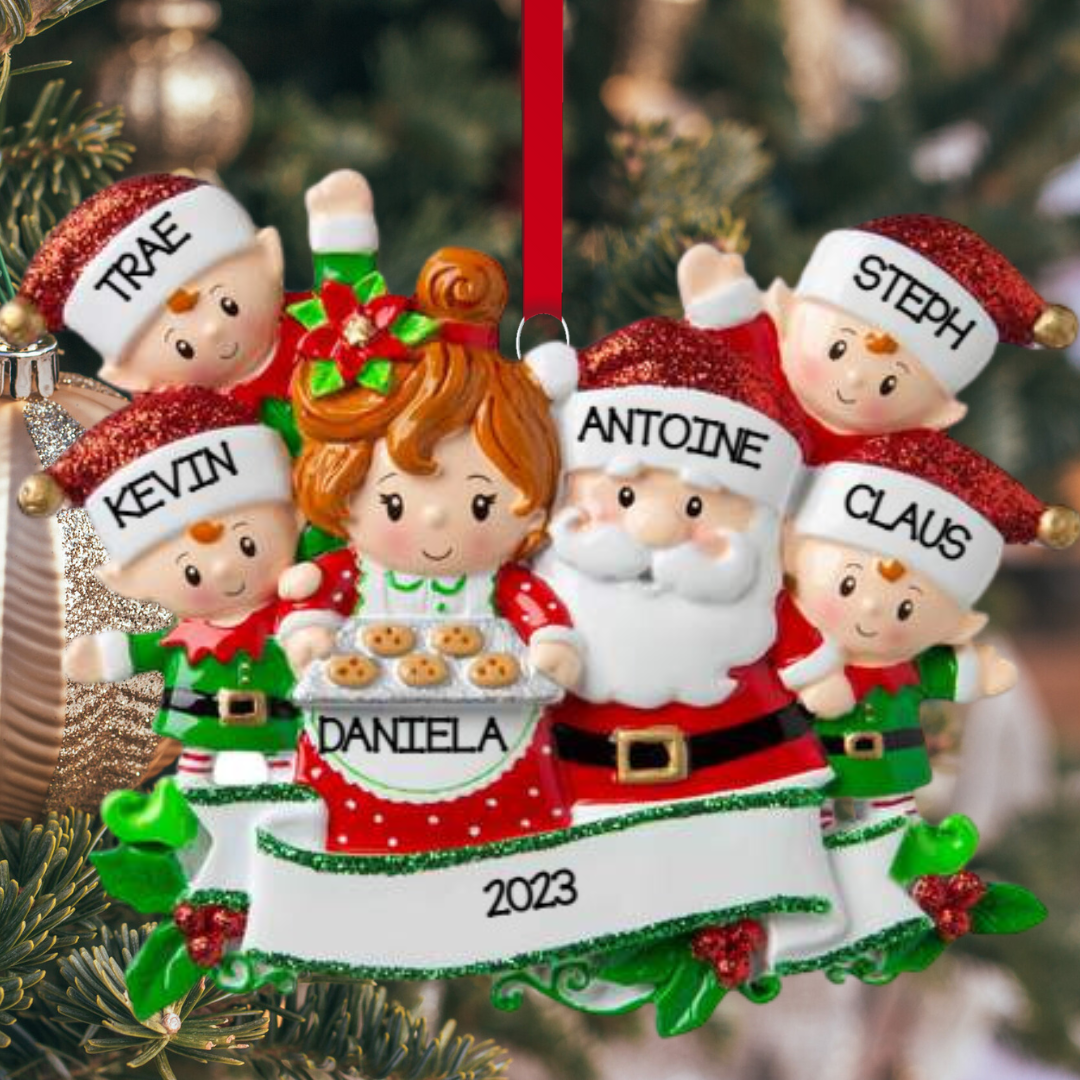 Personalized Mr & Mrs Claus family of 6 Ornament - Custom Holiday Gift