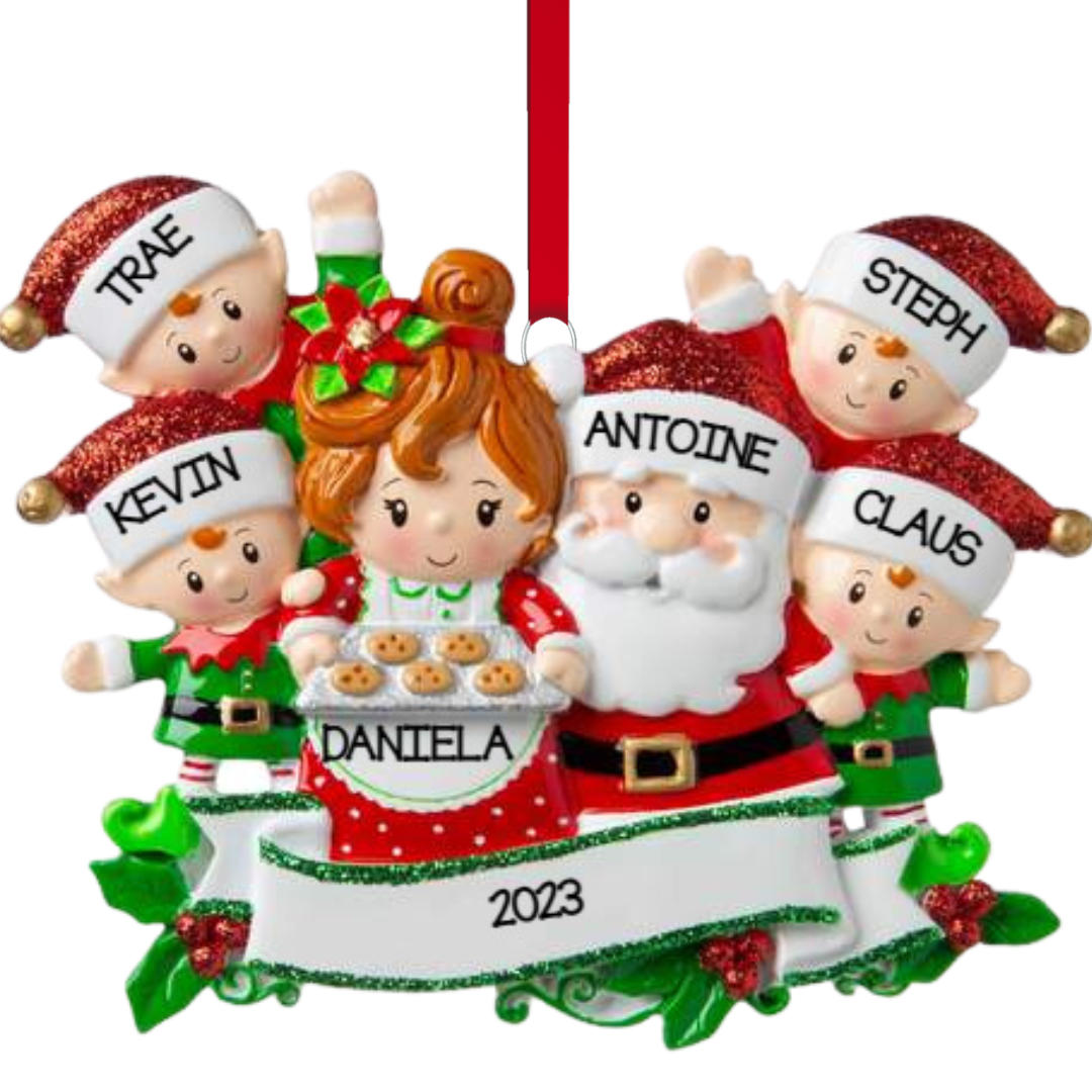 Personalized Mr & Mrs Claus family of 6 Ornament - Custom Holiday Gift