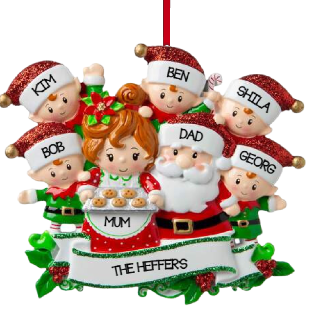 Personalized Mr & Mrs Claus family of 7 Ornament - Custom Holiday Gift