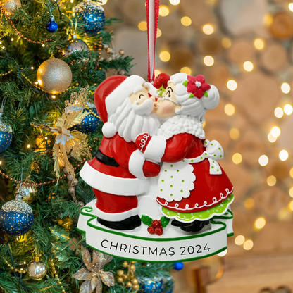 Personalized Mr & Mrs Claus kiss Ornament - Custom Holiday Gift