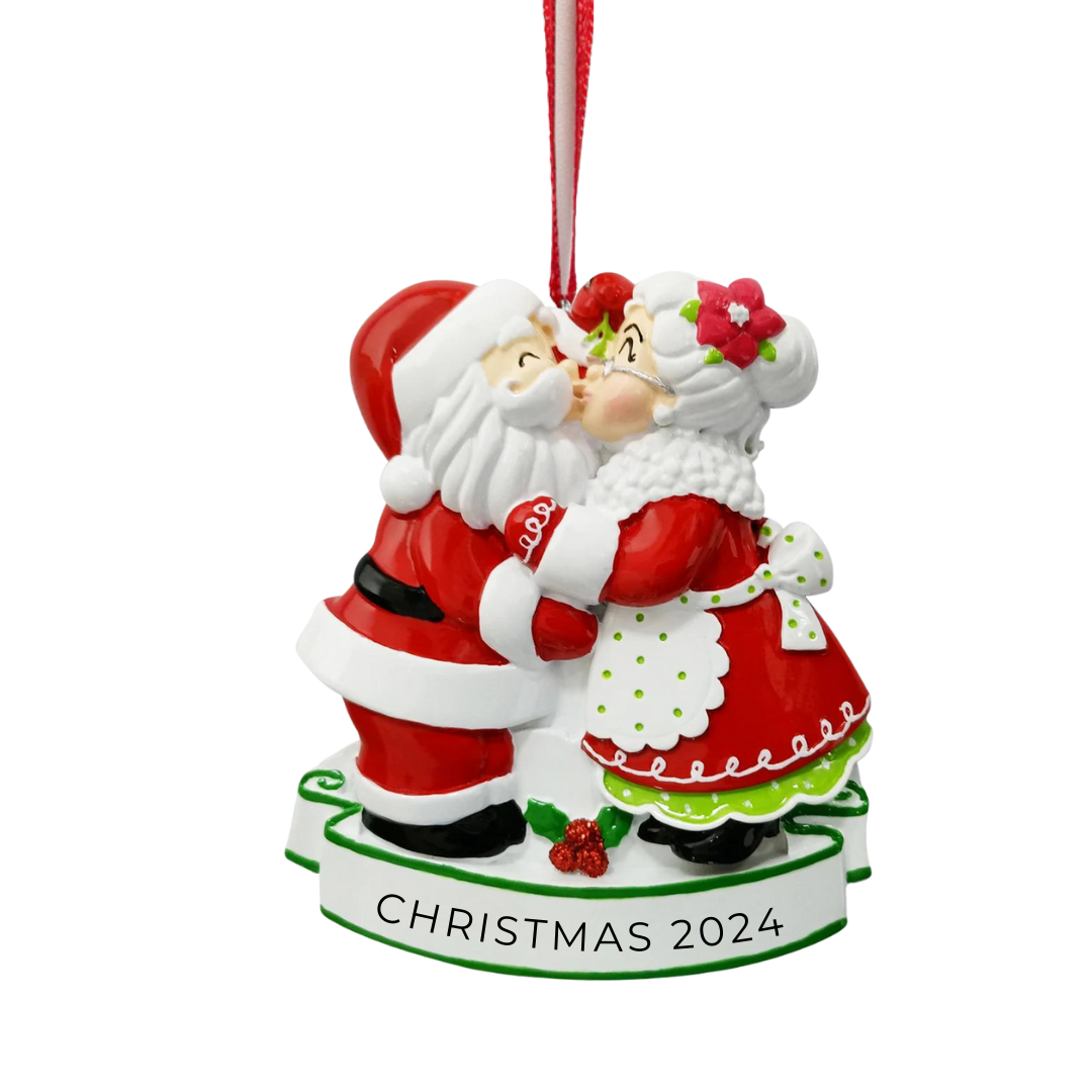 Personalized Mr & Mrs Claus kiss Ornament - Custom Holiday Gift