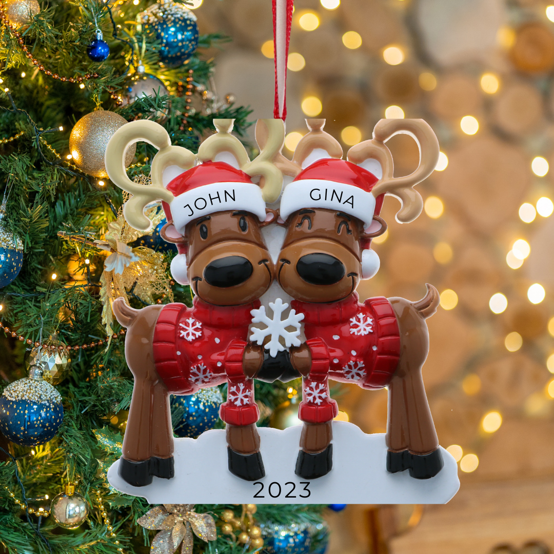 Personalized Mr & Mrs Reindeer Couple Ornament - Custom Holiday Gift