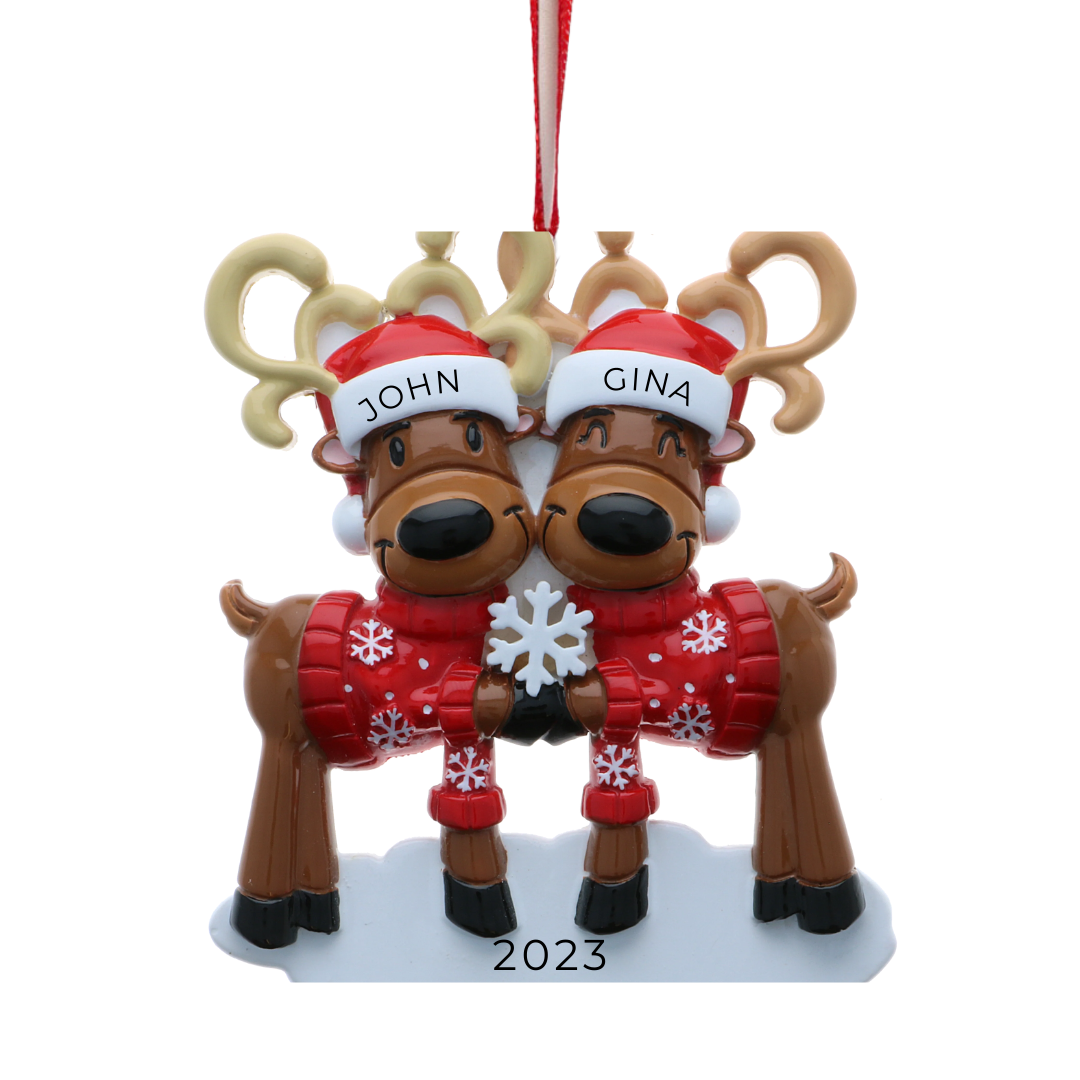 Personalized Mr & Mrs Reindeer Couple Ornament - Custom Holiday Gift