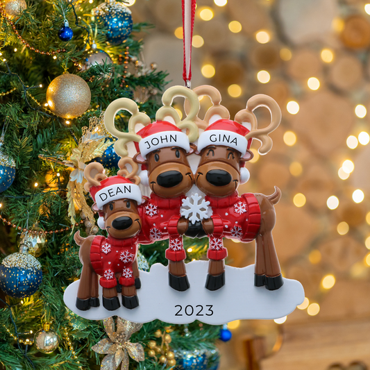 Personalized Mr & Mrs Reindeer Family of 3 Ornament - Custom Holiday Gift