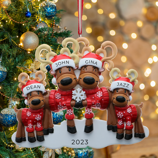 Personalized Mr & Mrs Reindeer Family of 4 Ornament - Custom Holiday Gift