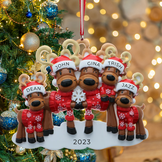 Personalized Mr & Mrs Reindeer Family of 5 Ornament - Custom Holiday Gift