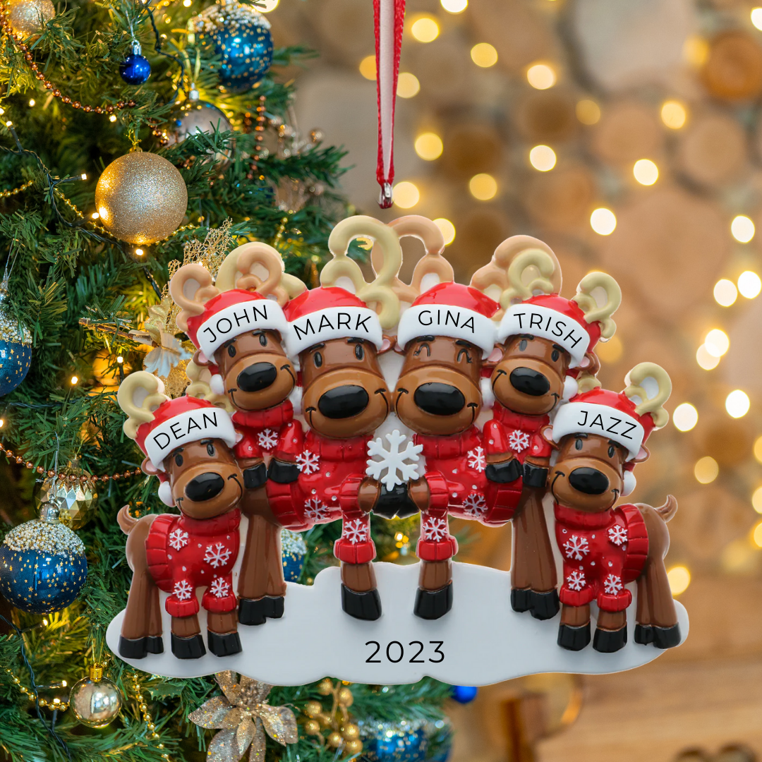 Personalized Mr & Mrs Reindeer Family of 6 Ornament - Custom Holiday Gift