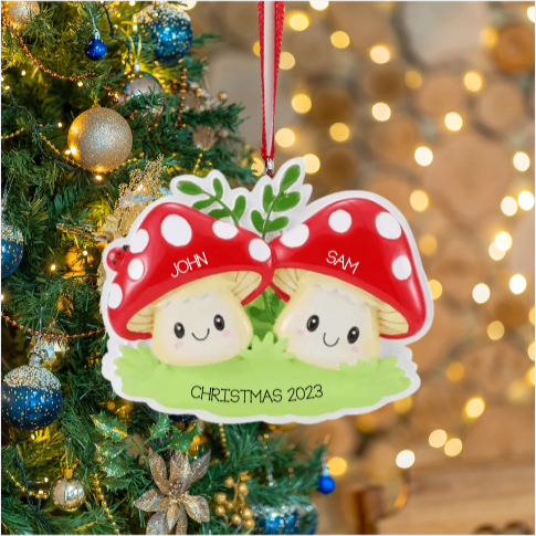 Personalized Mushroom Couple Ornament - Custom Holiday Gift