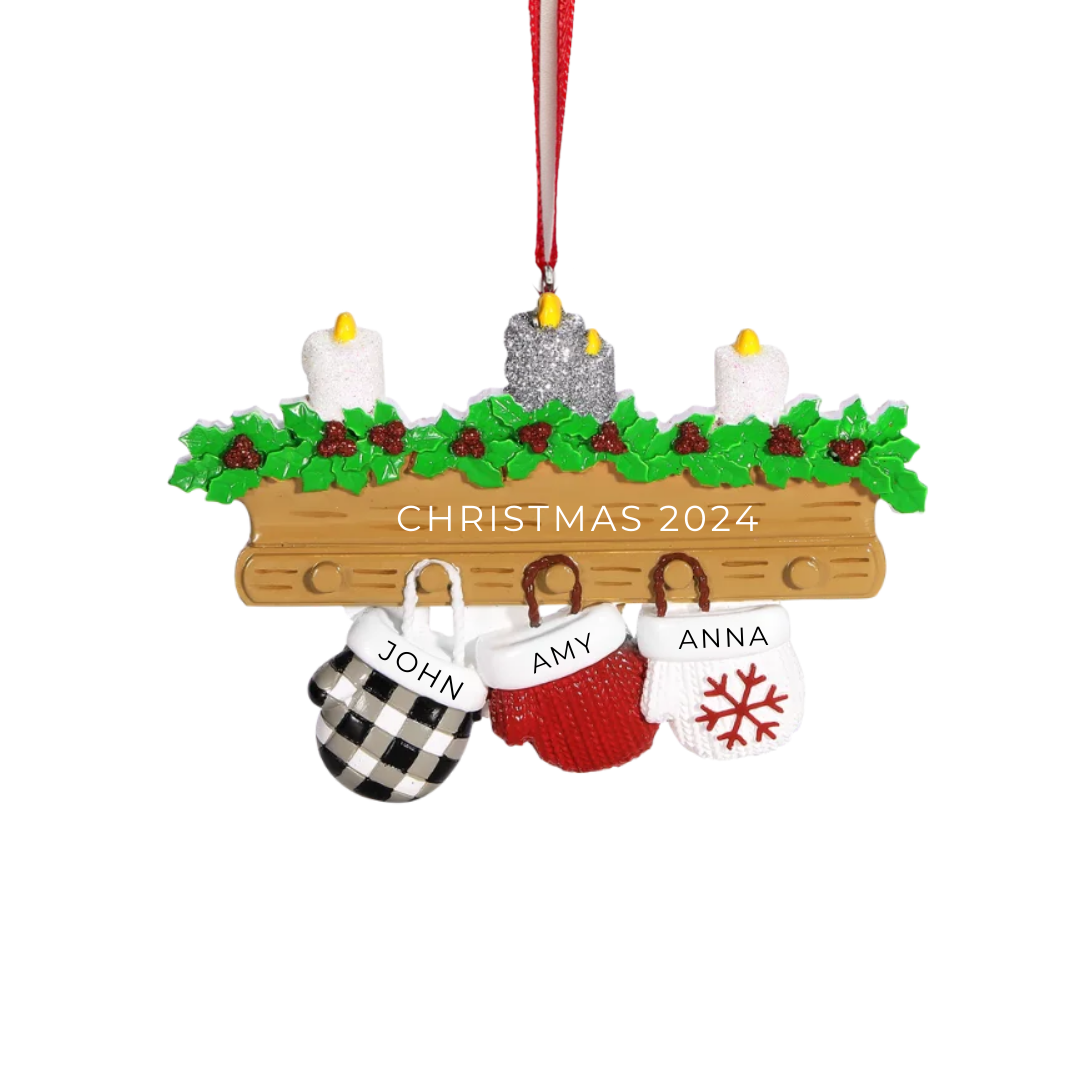 Personalized NEW MITTEN FAMILY OF 3 Ornament - Custom Holiday Gift