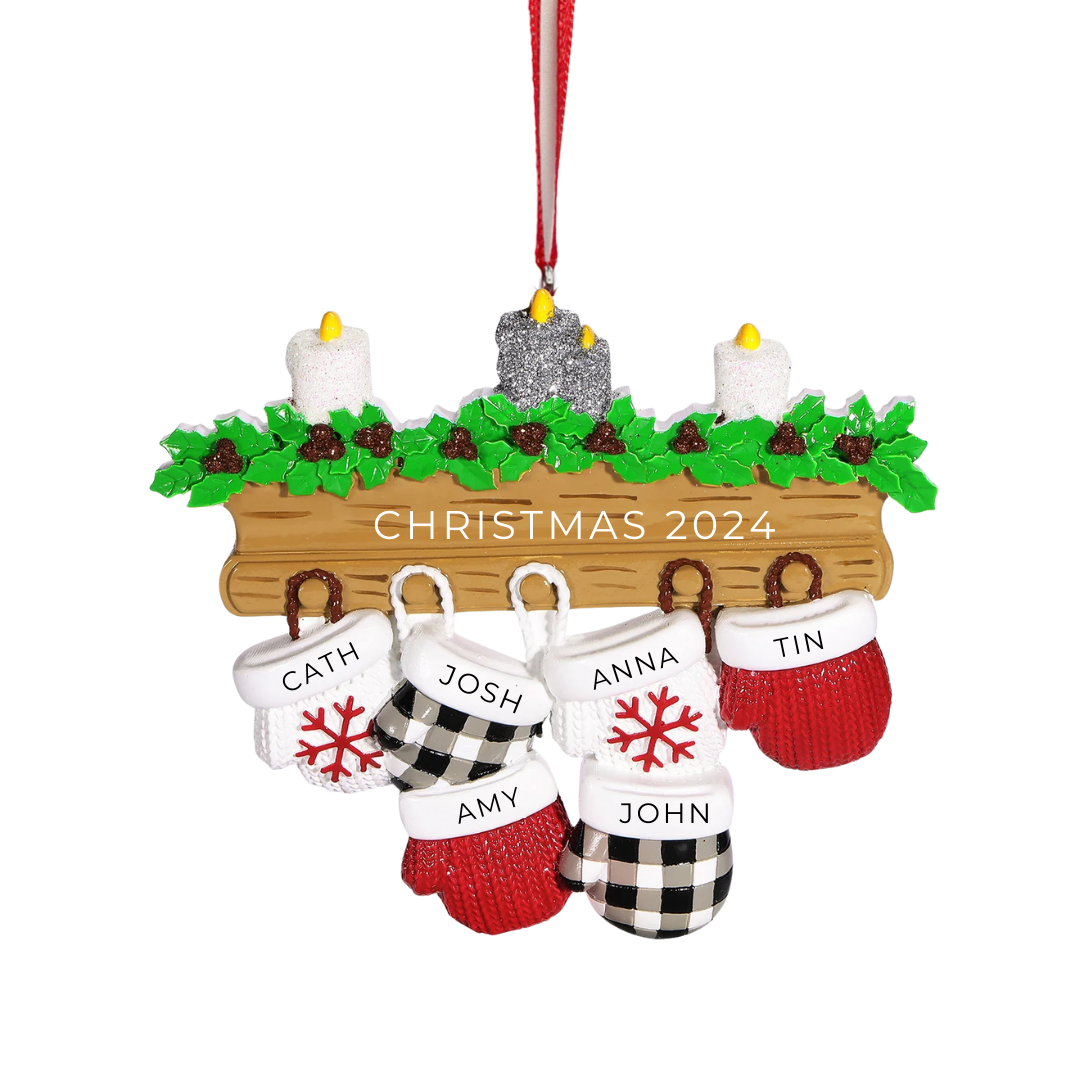 Personalized NEW MITTEN FAMILY OF 6 Ornament - Custom Holiday Gift