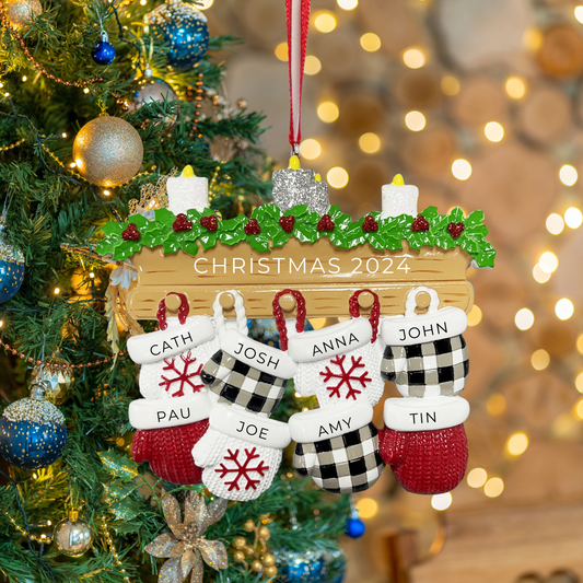 Personalized NEW MITTEN FAMILY OF 8 Ornament - Custom Holiday Gift