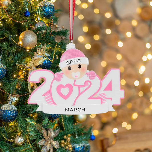 Personalized New 2024 Baby Pink Ornament - Custom Holiday Gift